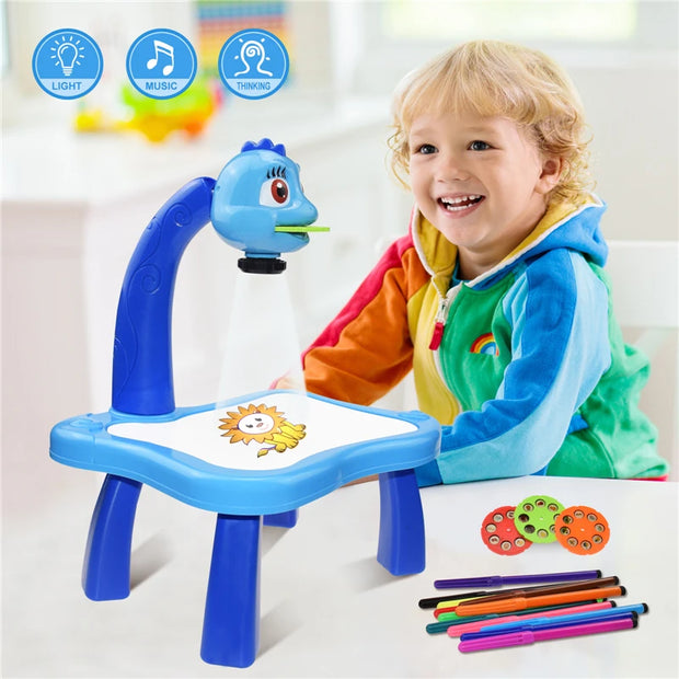 Blue Learning and Drawing Projector Painting Set, Kids Drawing Projector Table, Child Learning Desk, Smart Projector with Light Music