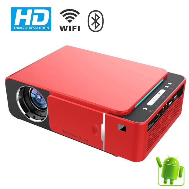 T6 Android 7.1 V WIFI Smart Optional Support 1080p HD LED Portable Projector RED